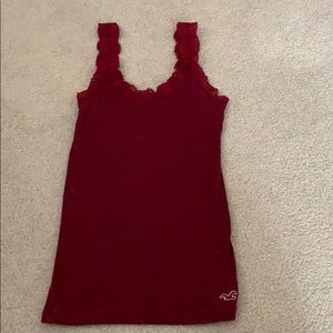 Maroon Lace Trim Tank Top